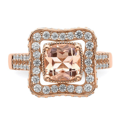 14K Roségold Morganit-Verlobungsring mit echten Diamanten und Halo-Fassung