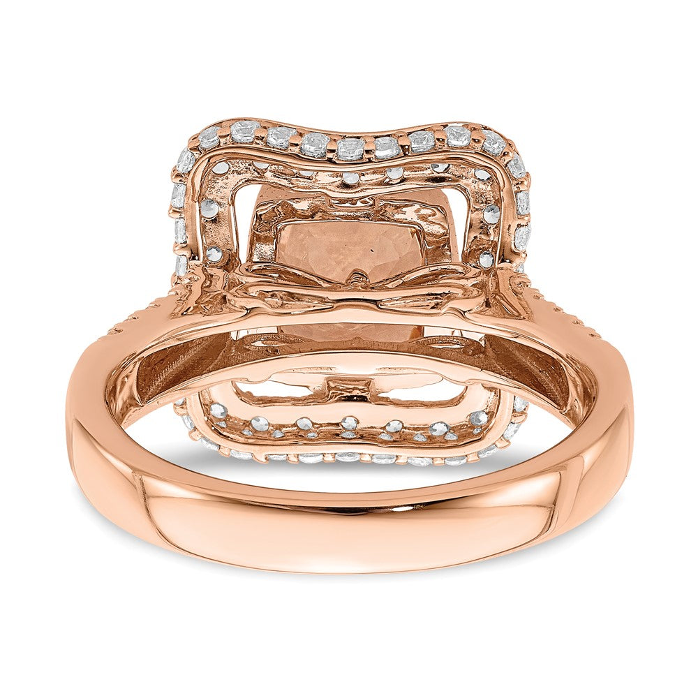 14K Roségold Morganit-Verlobungsring mit echten Diamanten und Halo-Fassung