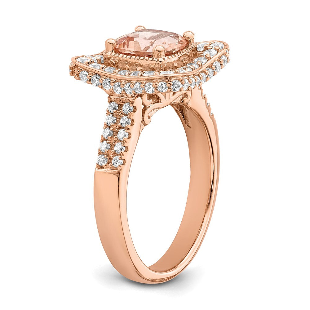 14K Roségold Morganit-Verlobungsring mit echten Diamanten und Halo-Fassung
