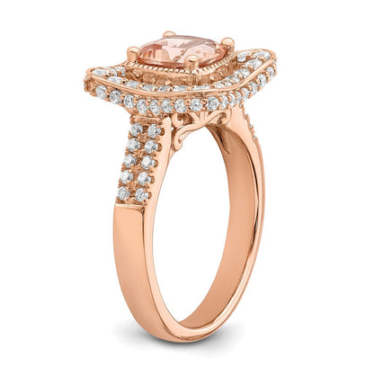 14K Roségold Morganit-Verlobungsring mit echten Diamanten und Halo-Fassung
