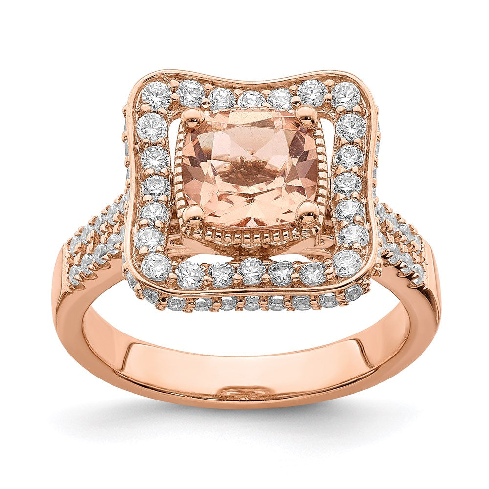 14K Roségold Morganit-Verlobungsring mit echten Diamanten und Halo-Fassung