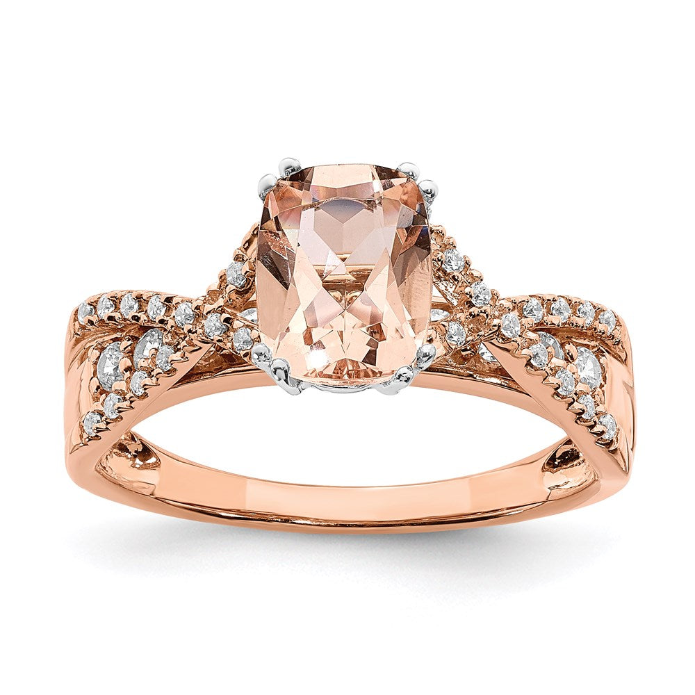 14K Roségold Verlobungsring mit Morganit und echten Diamanten
