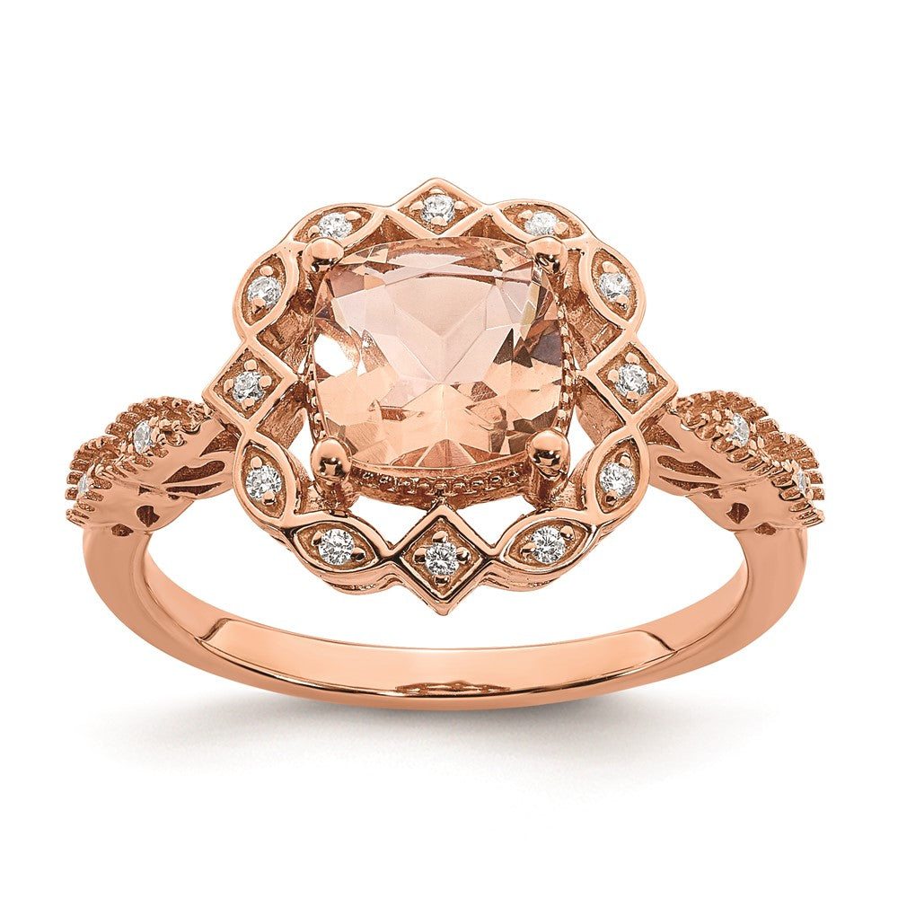 14K Roségold Morganit Diamant Halo Verlobungsring