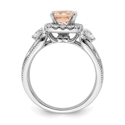 14K Weißgold Verlobungsring mit Morganit und echten Diamanten, Halo-Fassung