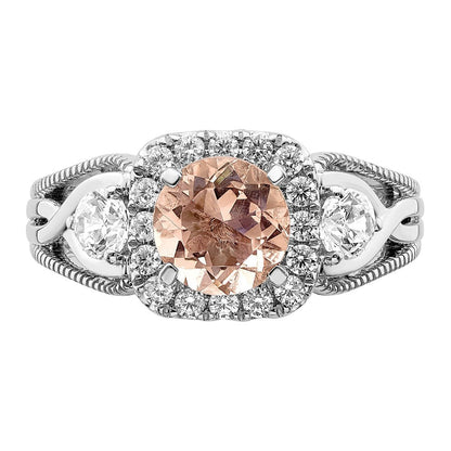 14K Weißgold Verlobungsring mit Morganit und echten Diamanten, Halo-Fassung