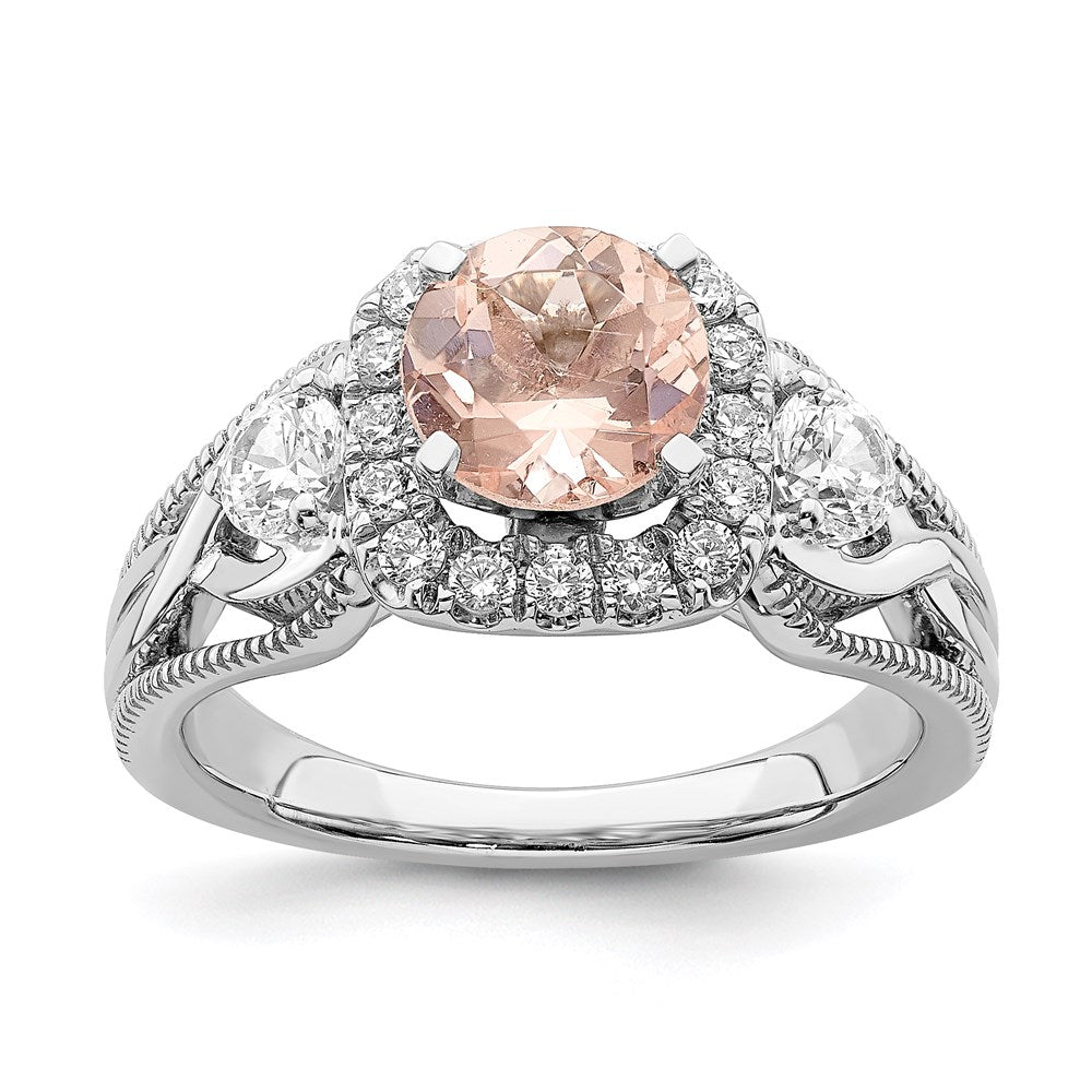 14K Weißgold Verlobungsring mit Morganit und echten Diamanten, Halo-Fassung