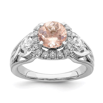 14K Weißgold Verlobungsring mit Morganit und echten Diamanten, Halo-Fassung