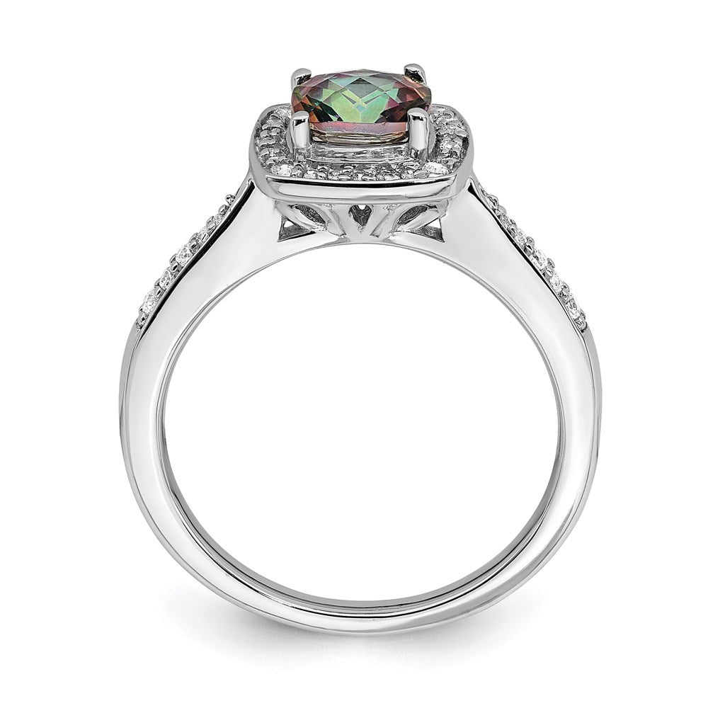 14K Weißgold Verlobungsring mit Diamant-Halo und Mystic-Fire-Diamant