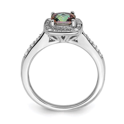 14K Weißgold Verlobungsring mit Diamant-Halo und Mystic-Fire-Diamant