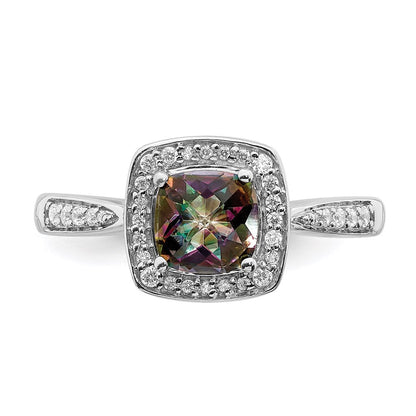 14K Weißgold Verlobungsring mit Diamant-Halo und Mystic-Fire-Diamant