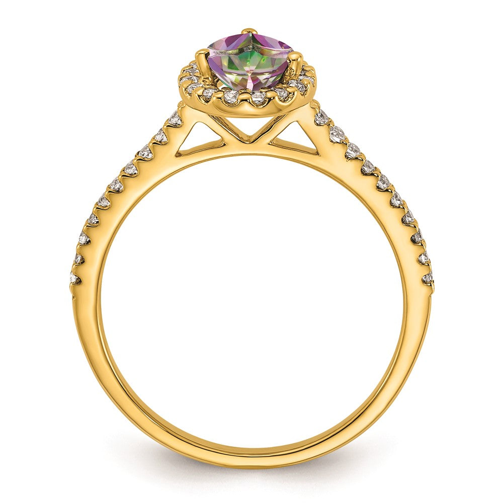 14K Gelbgold Mystic Fire Diamant-Halo-Verlobungsring mit echten Diamanten