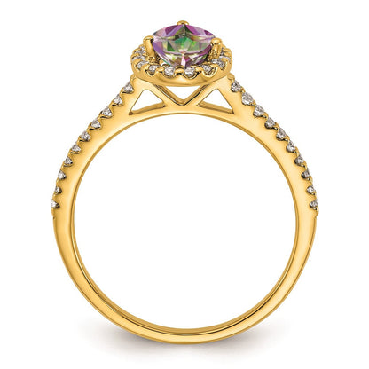 14K Gelbgold Mystic Fire Diamant-Halo-Verlobungsring mit echten Diamanten