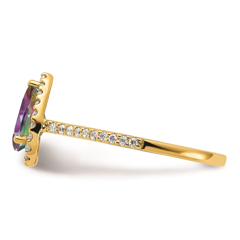 14K Gelbgold Mystic Fire Diamant-Halo-Verlobungsring mit echten Diamanten