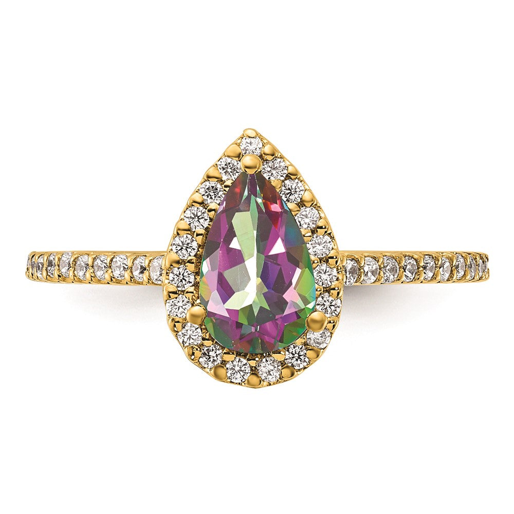 14K Gelbgold Mystic Fire Diamant-Halo-Verlobungsring mit echten Diamanten