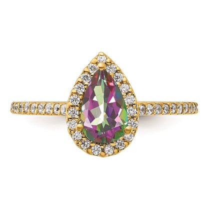 14K Gelbgold Mystic Fire Diamant-Halo-Verlobungsring mit echten Diamanten