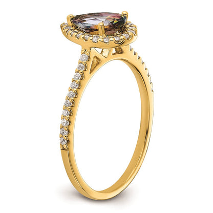 14K Gelbgold Mystic Fire Diamant-Halo-Verlobungsring mit echten Diamanten