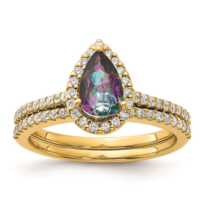 14K Gelbgold Mystic Fire Diamant-Halo-Verlobungsring mit echten Diamanten