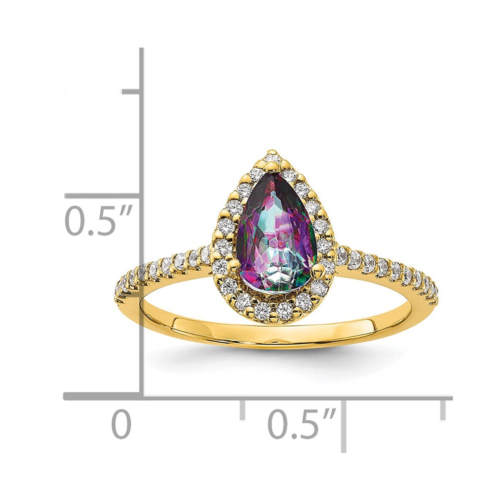 14K Gelbgold Mystic Fire Diamant-Halo-Verlobungsring mit echten Diamanten