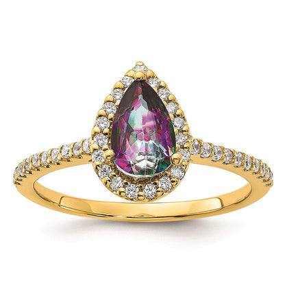 14K Gelbgold Mystic Fire Diamant-Halo-Verlobungsring mit echten Diamanten