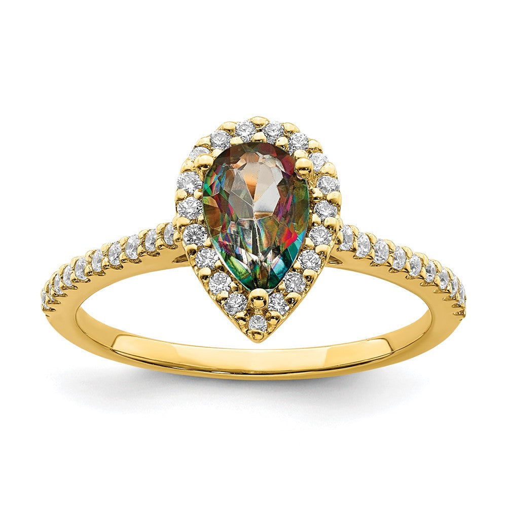 14K Gelbgold Mystic Fire Diamant-Halo-Verlobungsring mit echten Diamanten