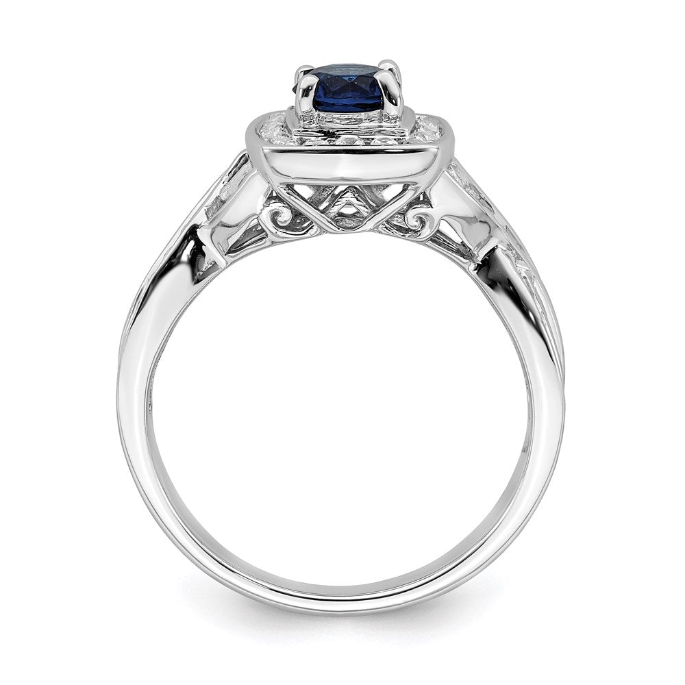 14K Weißgold Verlobungsring mit Saphir und echten Diamanten im Halo-Design