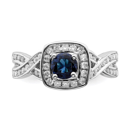 14K Weißgold Verlobungsring mit Saphir und echten Diamanten im Halo-Design