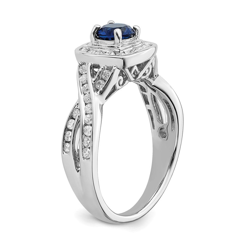 14K Weißgold Verlobungsring mit Saphir und echten Diamanten im Halo-Design