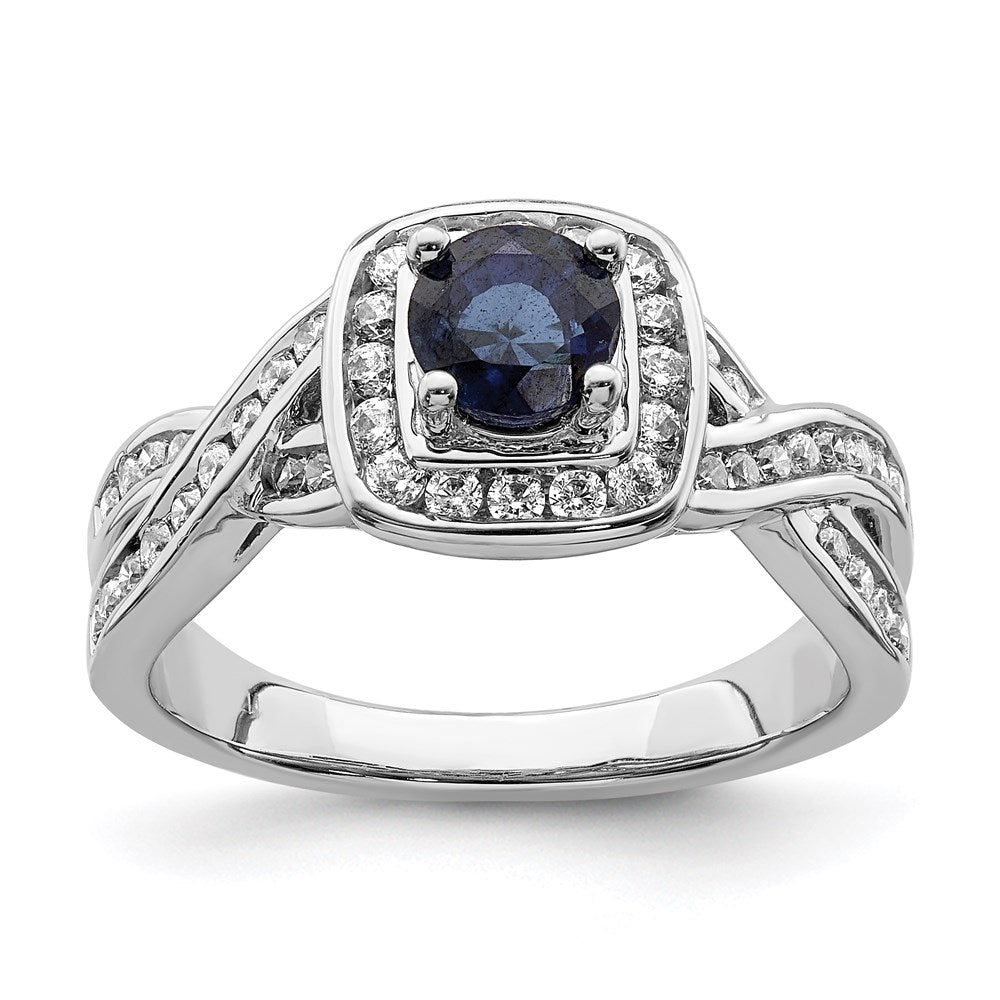 14K Weißgold Verlobungsring mit Saphir und echten Diamanten im Halo-Design