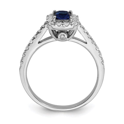 14K Weißgold Verlobungsring mit Saphir und echten Diamanten im Halo-Design