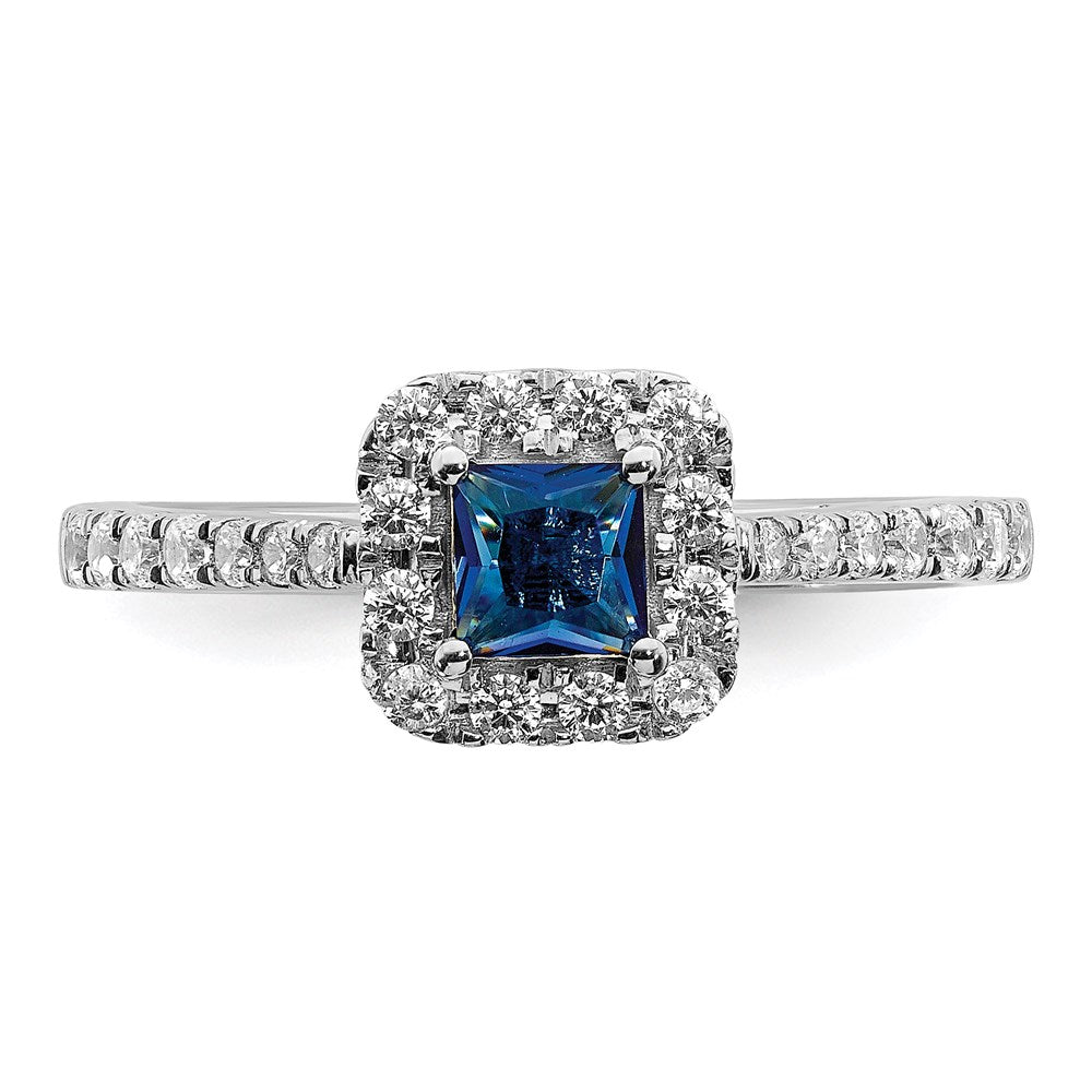 14K Weißgold Verlobungsring mit Saphir und echten Diamanten im Halo-Design