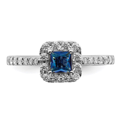 14K Weißgold Verlobungsring mit Saphir und echten Diamanten im Halo-Design