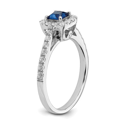 14K Weißgold Verlobungsring mit Saphir und echten Diamanten im Halo-Design