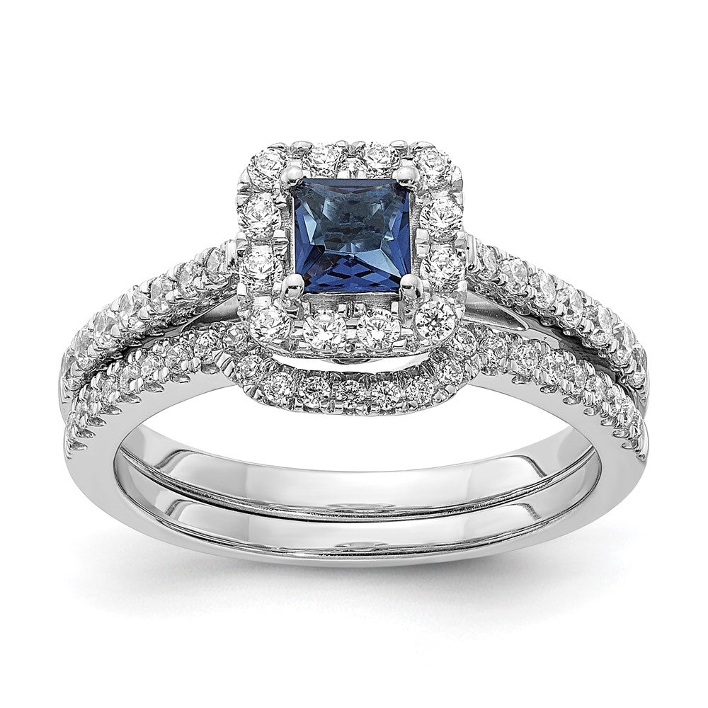 14K Weißgold Verlobungsring mit Saphir und echten Diamanten im Halo-Design