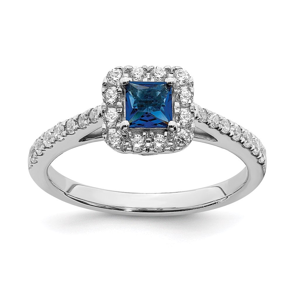 14K Weißgold Verlobungsring mit Saphir und echten Diamanten im Halo-Design