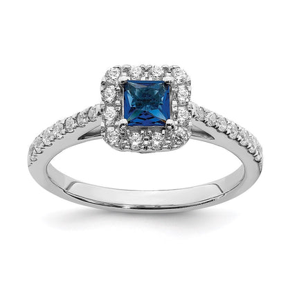 14K Weißgold Verlobungsring mit Saphir und echten Diamanten im Halo-Design