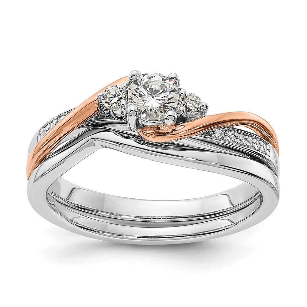 10K Bicolor Weiß und Roségold (holds 1/4 Karat (4.1mm) Rund Mittig) 1/8 Diamant Halbfassung Verlobungsring