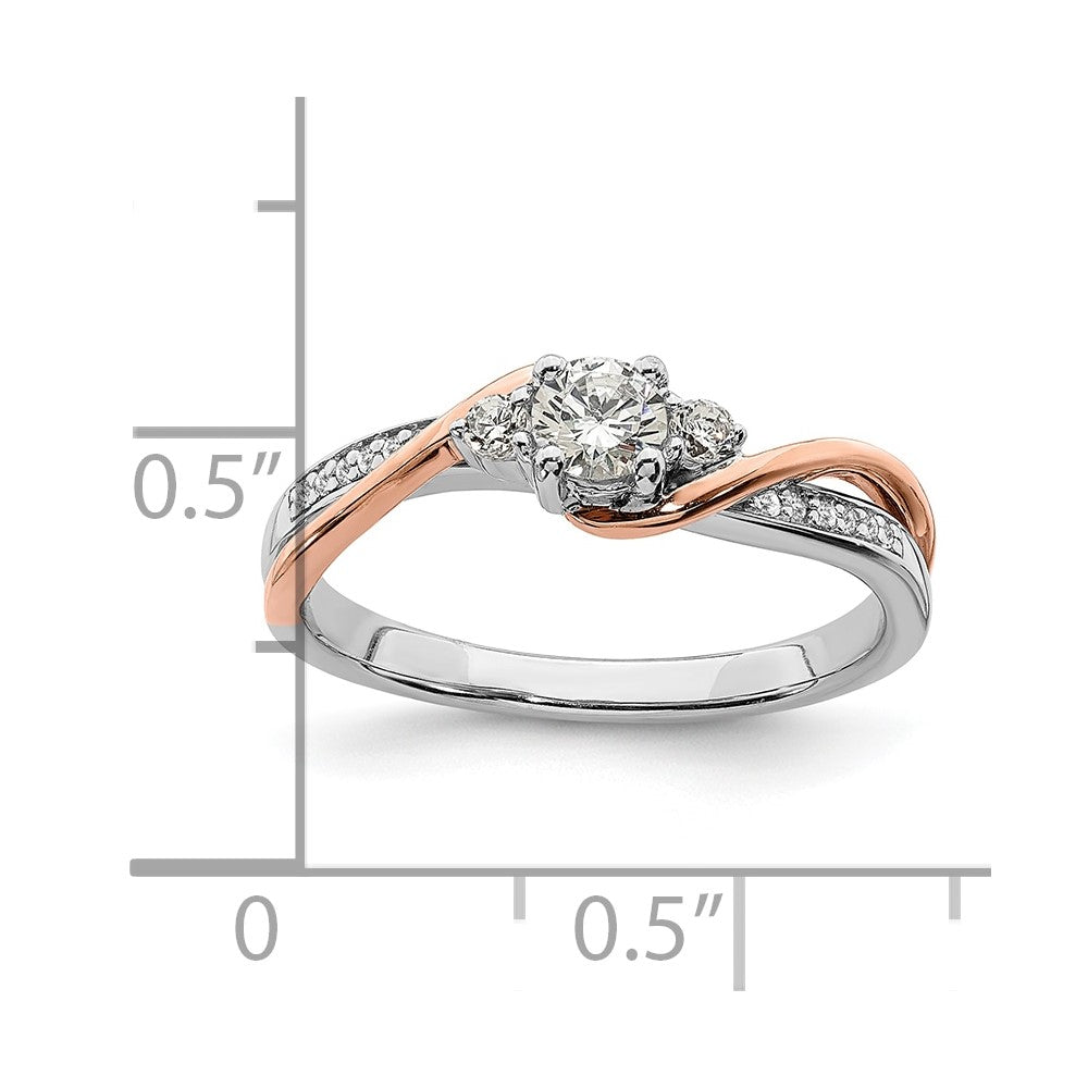 10K Bicolor Weiß und Roségold (holds 1/4 Karat (4.1mm) Rund Mittig) 1/8 Diamant Halbfassung Verlobungsring