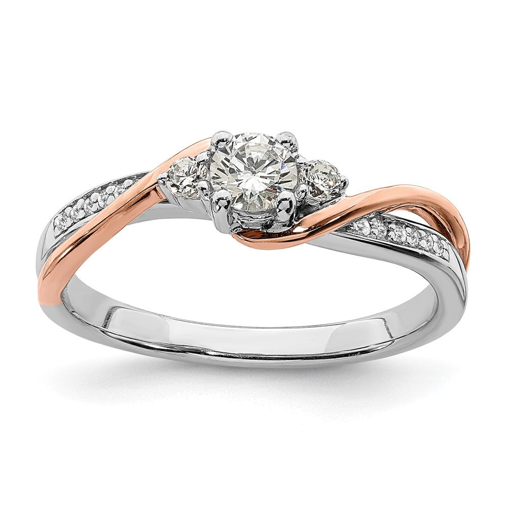 10K Bicolor Weiß und Roségold (holds 1/4 Karat (4.1mm) Rund Mittig) 1/8 Diamant Halbfassung Verlobungsring