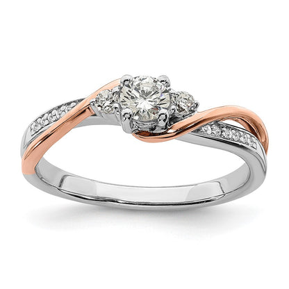 10K Bicolor Weiß und Roségold (holds 1/4 Karat (4.1mm) Rund Mittig) 1/8 Diamant Halbfassung Verlobungsring