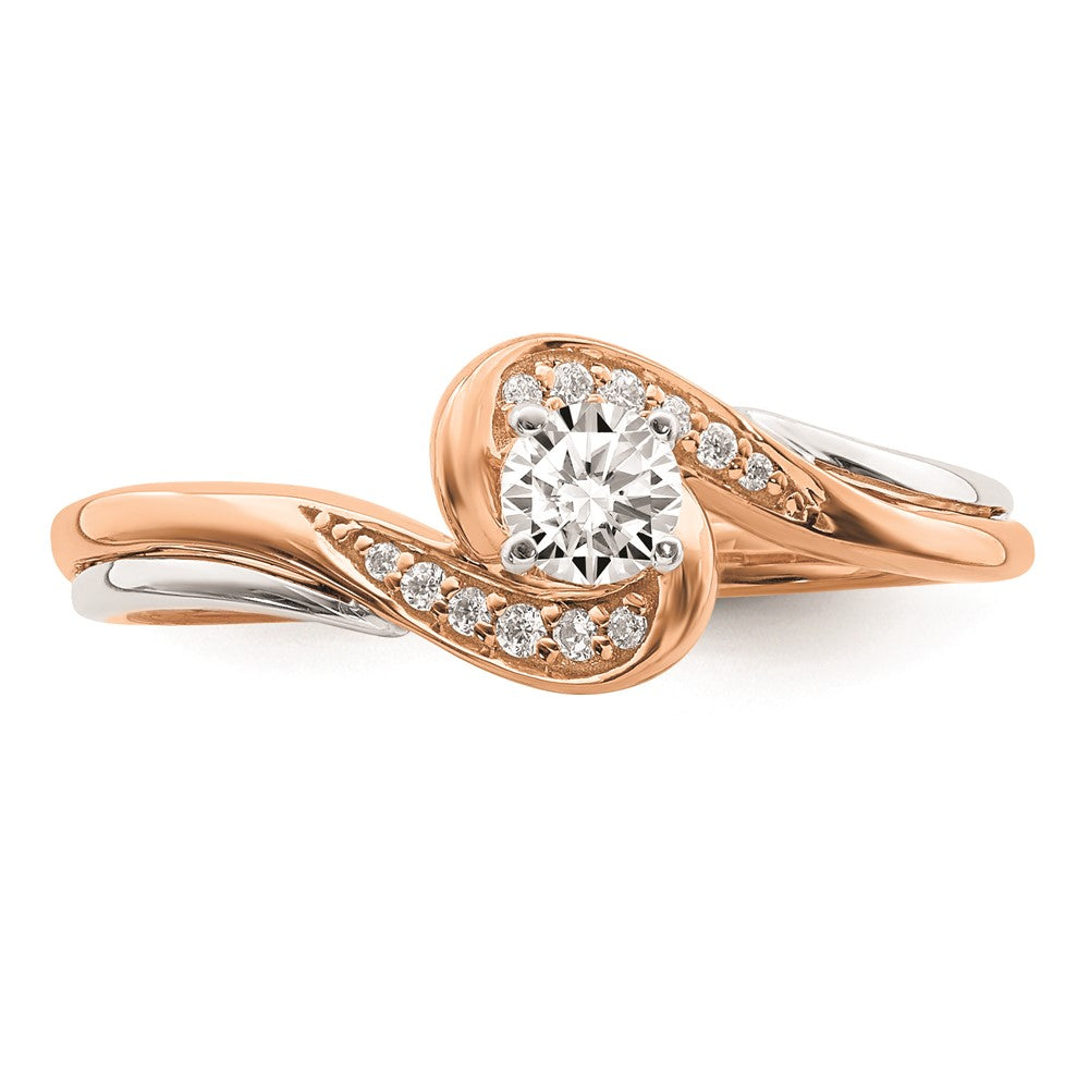 14K Weiß- und Roségold Verlobungsring mit echten Diamanten, komplett