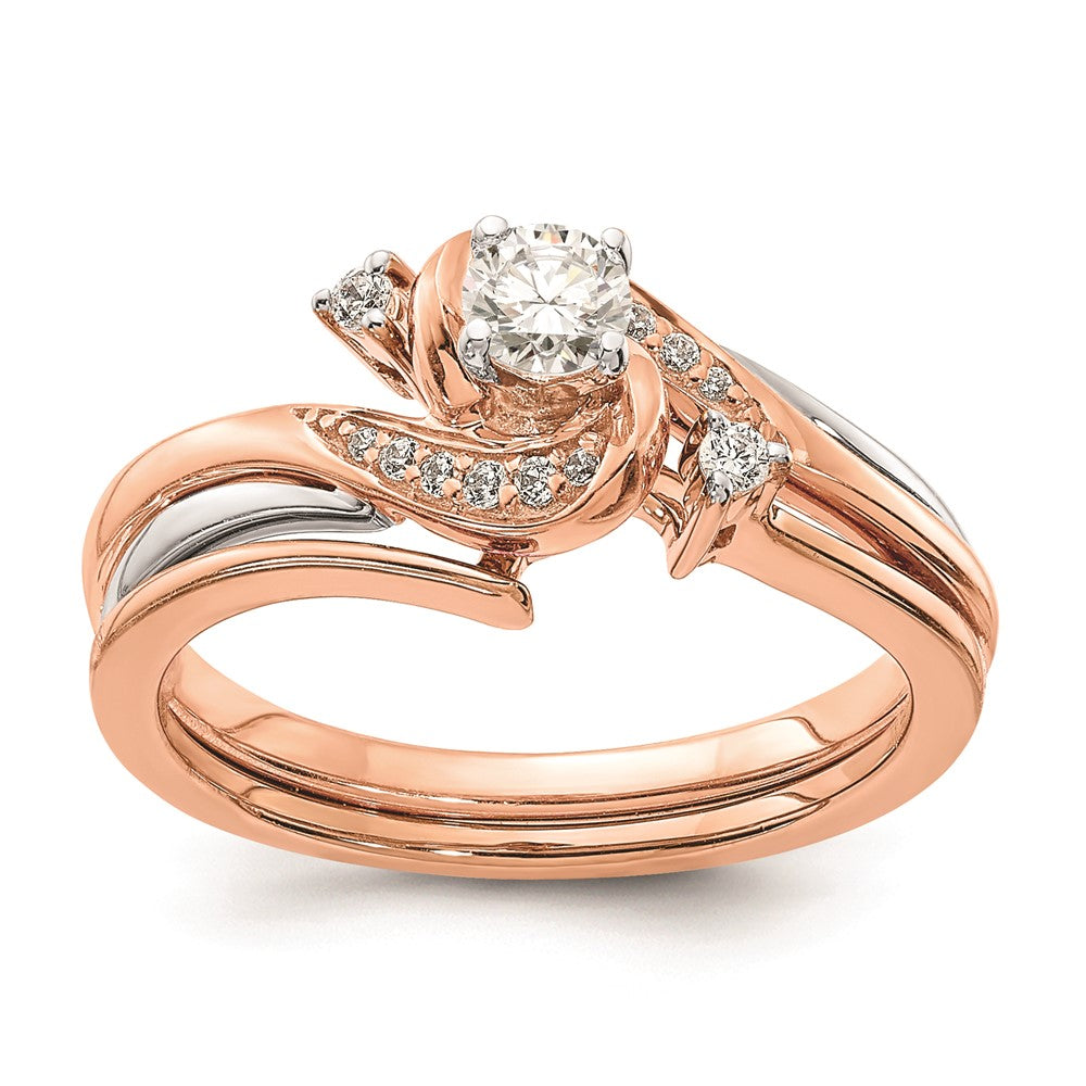 14K Weiß- und Roségold Verlobungsring mit echten Diamanten, komplett