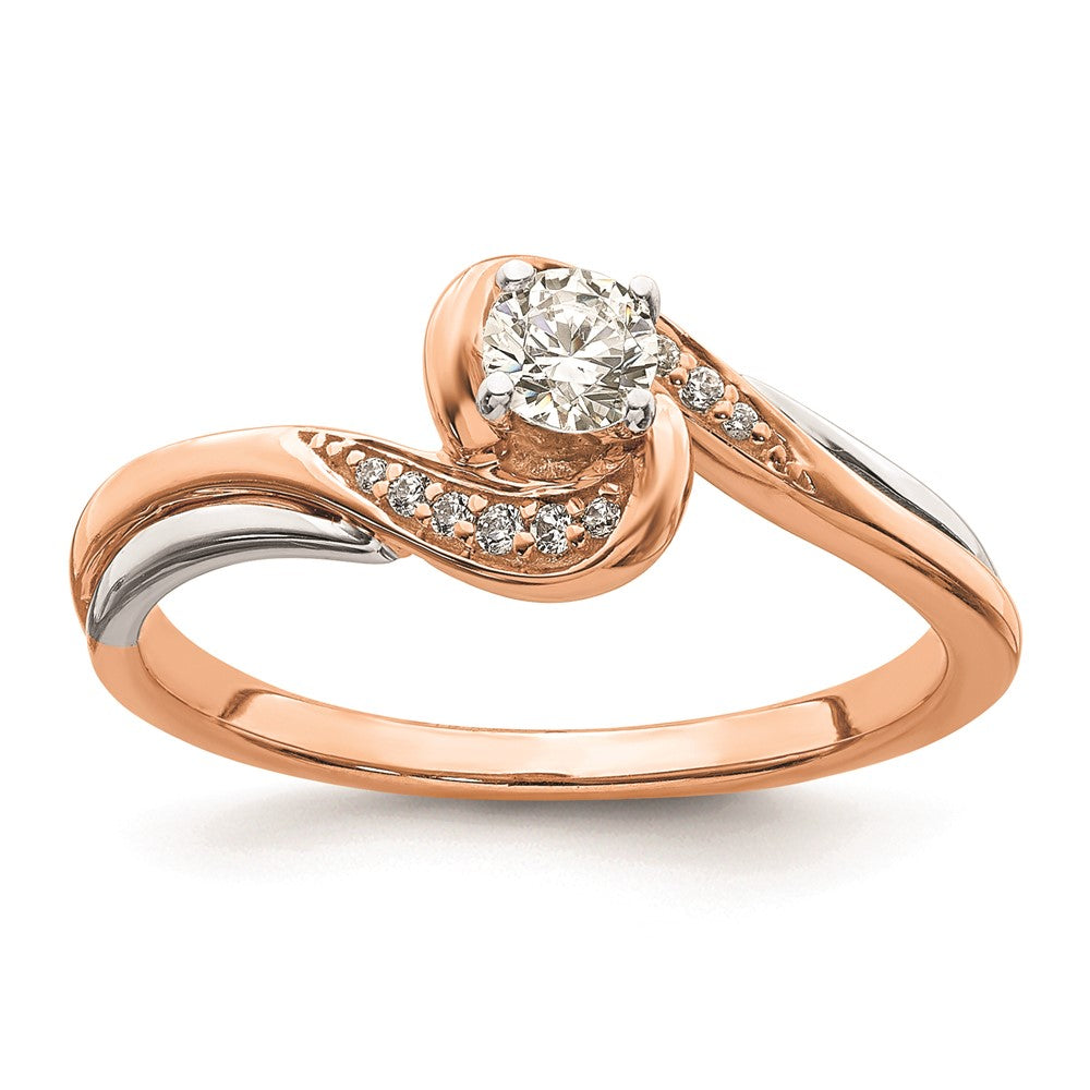 14K Weiß- und Roségold Verlobungsring mit echten Diamanten, komplett