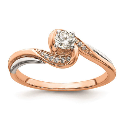 14K Weiß- und Roségold Verlobungsring mit echten Diamanten, komplett