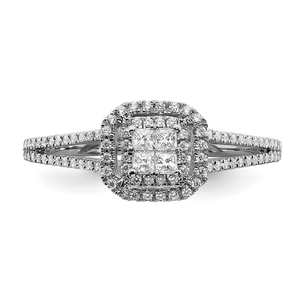 14K Weißgold Verlobungsring mit echten Diamanten im Cluster-Design