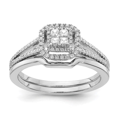 14K Weißgold Verlobungsring mit echten Diamanten im Cluster-Design
