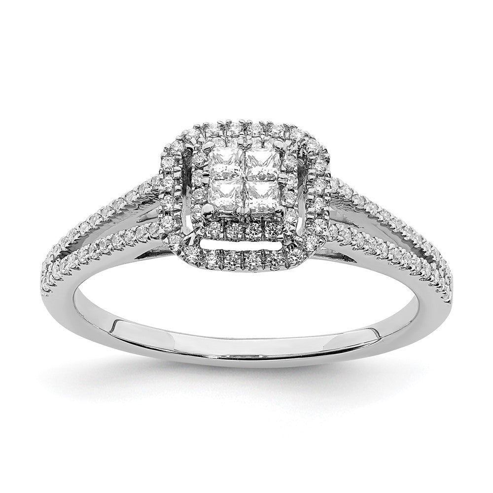 14K Weißgold Verlobungsring mit echten Diamanten im Cluster-Design