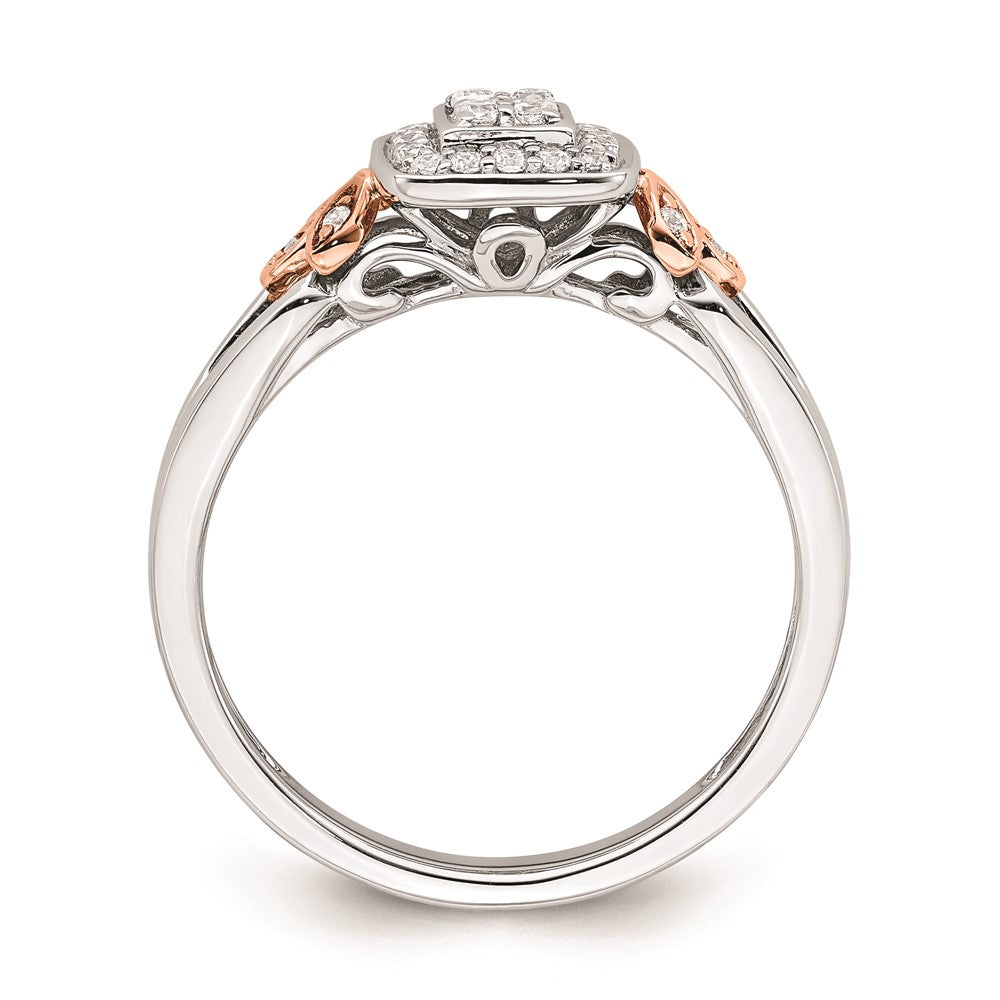 14K Weiß- und Roségold Verlobungsring mit echten Diamanten im Cluster-Design