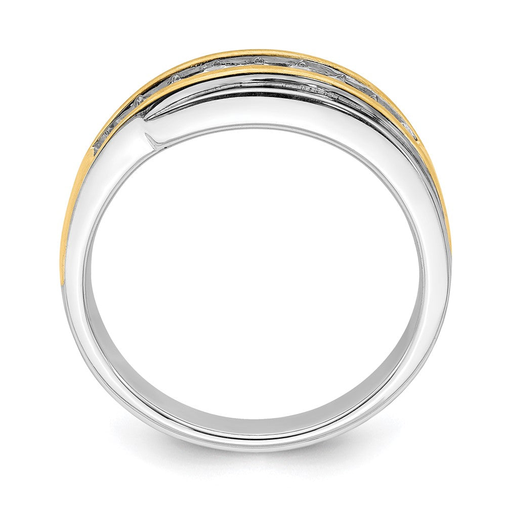 14K Weiß- und Gelbgold Herren-Trauring mit echten Diamanten