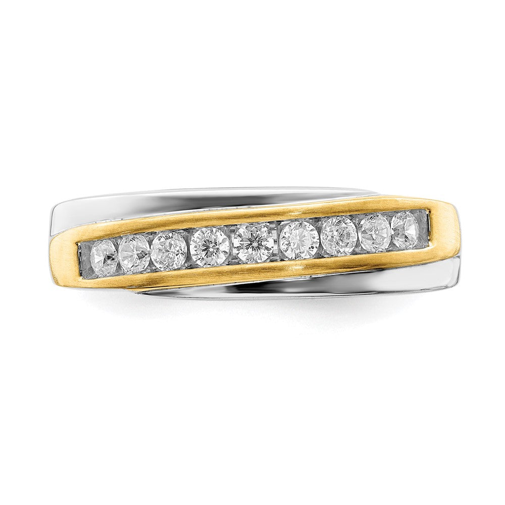14K Weiß- und Gelbgold Herren-Trauring mit echten Diamanten