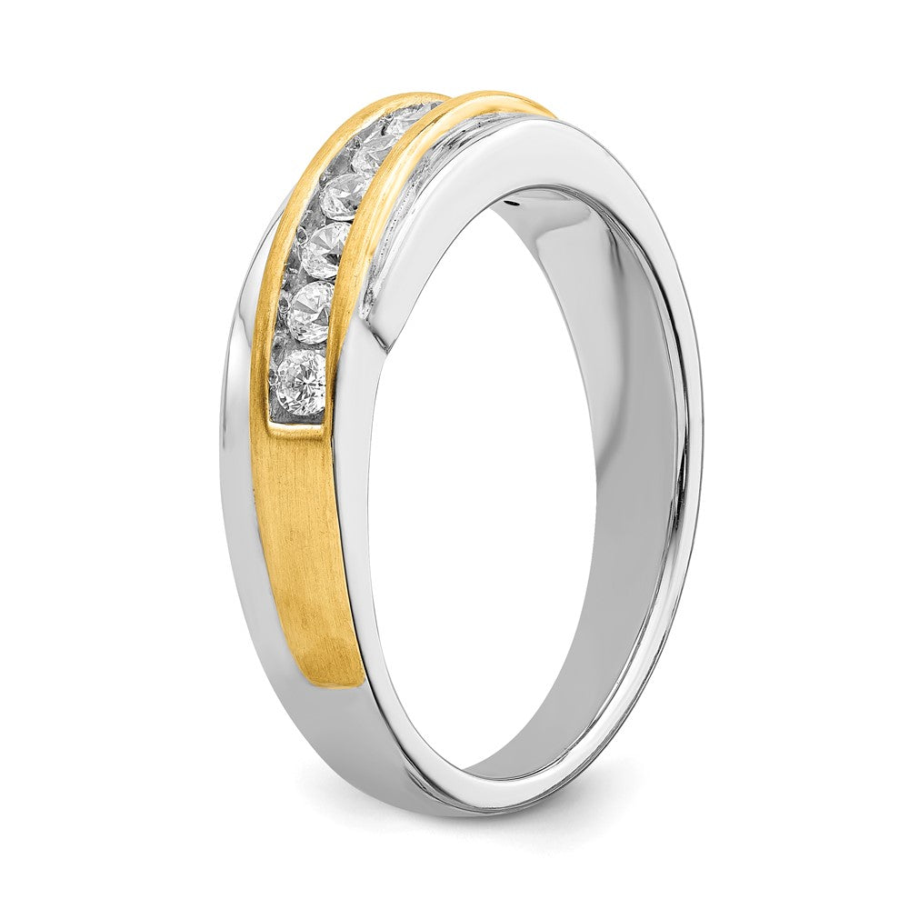14K Weiß- und Gelbgold Herren-Trauring mit echten Diamanten
